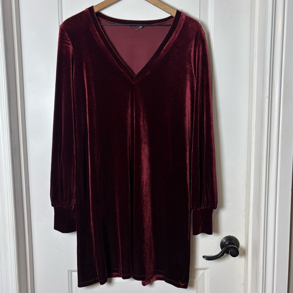 1.State velvet shift dress large wine red long sleeve holiday party